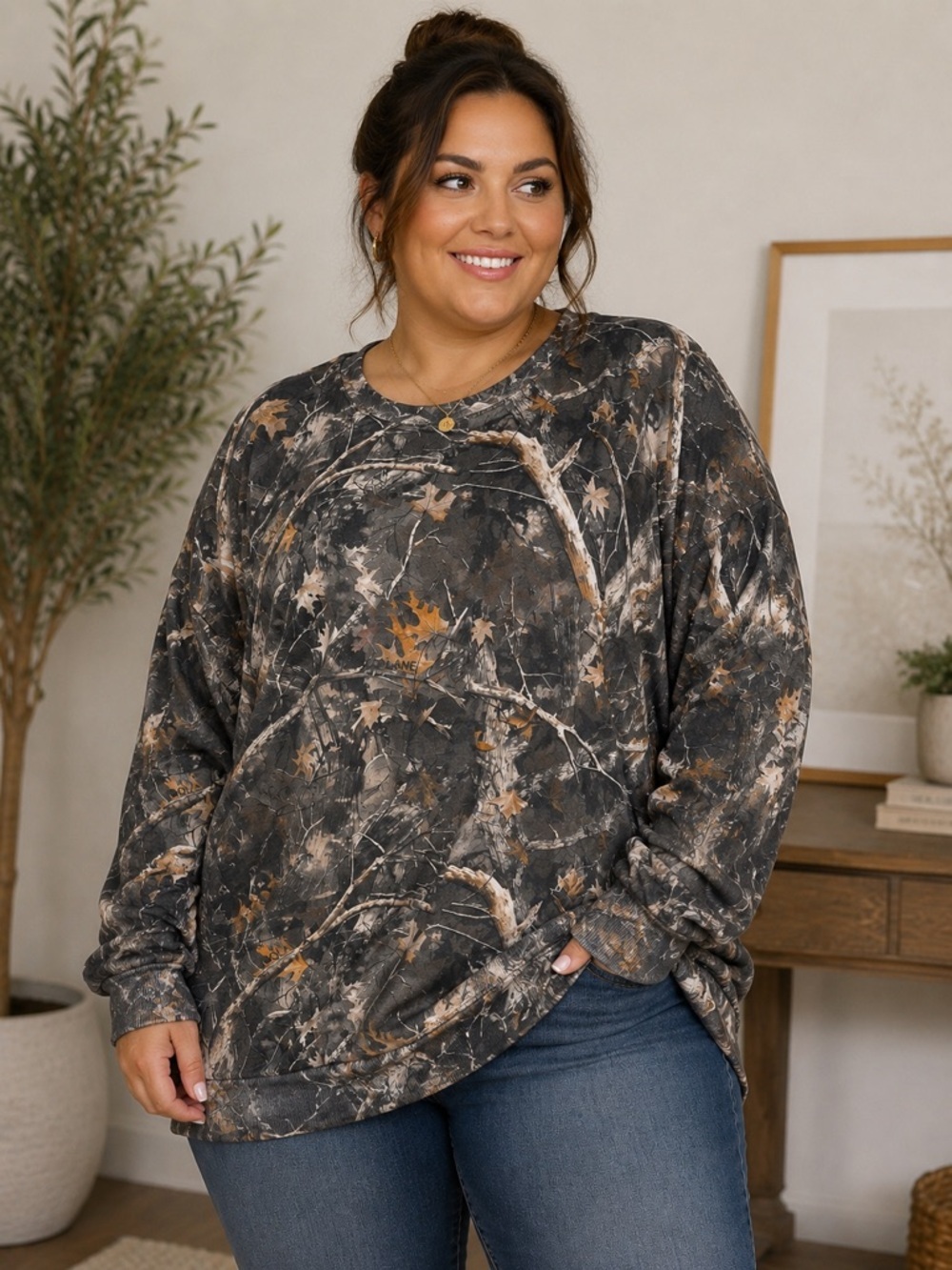 SHEIN Curve 3XL Camo Sweatshirt Mossy Oak Style Pullover Oversized